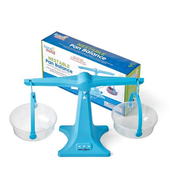 hand2mind Blue Nestable Pan Balance, Clear Double Balance Scale for Kids, Weight Scale for Liquids and Solids, Easy to Assemble, Space Saving Storage Base, Balance Scale for Classroom (Set of 1)