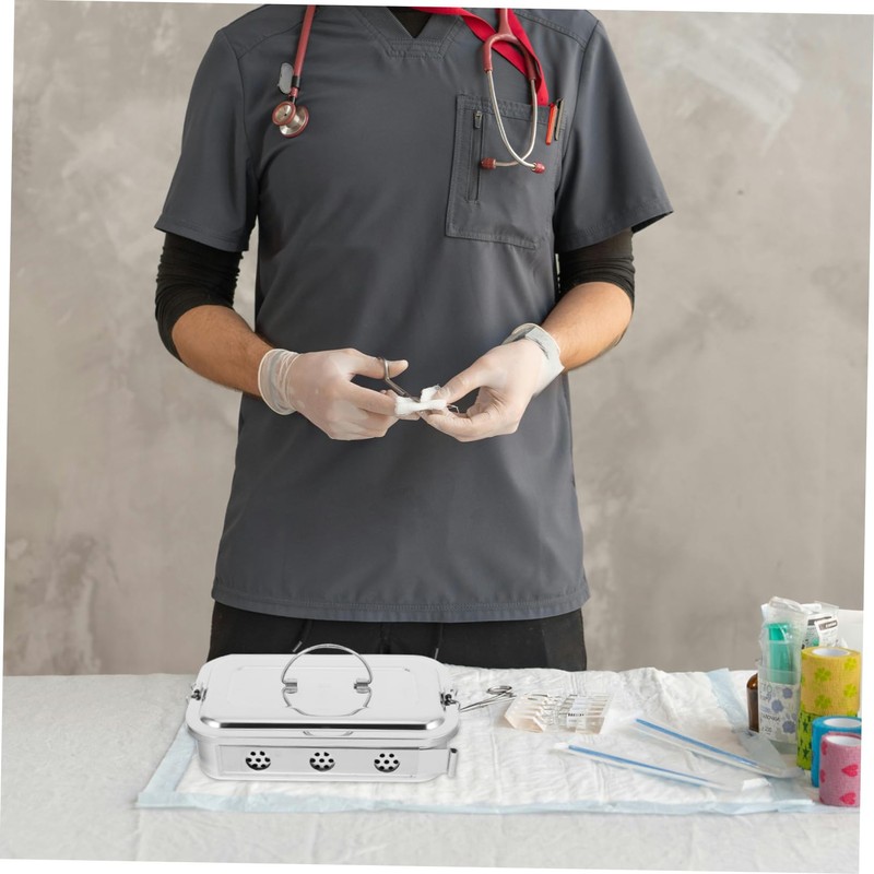 NIYANGLE Stainless Steel Medical Storage Case with Lid and Holes