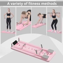 JANUA Pilates Board - Pilates Reformer Set, Multi-Purpose Foldable Pilates Reformer Board for Home, 5 in 1 Pilates Sliding Board (Pink Set)