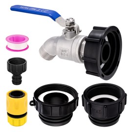 275-330 Gallon IBC Tote Tank Adapter,3-Size IBC Tote Adapter, 2.44" Fine、2 "Fine, and 2" Coarse Thread+ 304 Stainless Steel 3/4" NPT Inlet ×3/4" GHT Garden Hose Faucet for Garden Hose Connector