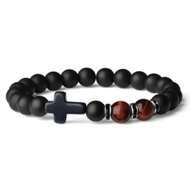 AWARDSEN Cross Bracelet Red Tiger's Eye Crystal Bracelets Mens Bracelets Adjustable Bracelet Elastic Bracelets,Cross Cracelet Men,Christian Bracelet for Men