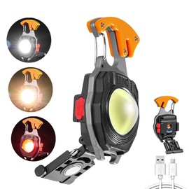 HELINYAN Keychain Portable COB Flashlight,Multifunction LED Pocket Light,Rechargeable Emergency Lighting,7 Modes Magnet Screwdriver Bottle Opener Water Resistant for Camping Hiking Fishing Car Repair