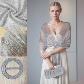 6 Pieces Silver Shawls and Wraps Evening Handbags Rhinestone Jewelry Sets for Women Evening Dresses Bridal Weddings