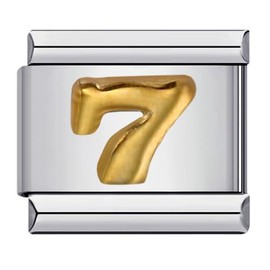 7 Seven Number Age Birthday Birth Month Date Anniversary Gold Silver Italian 9mm Link Stainless Steel Bracelet Charm Compatible With Nomination 9mm Bracelet