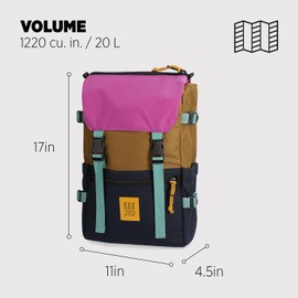 Topo Designs Rover Pack Classic - Daily Daypack for Commutes, Day Trips, Hikes, Iconic Denver Design, Recycled Nylon Durable Construction, PFAS-Free, Fair Trade, BlueSign Approved (Dark Khaki/Navy)