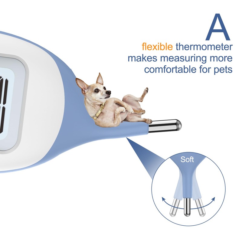 Pet Thermometer, Friendly Short Probe,Comfort Flexible,10-Sec Reading, Rectal Thermometer for