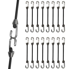 YELIER Mini Bungee Cords with Hooks. Small Bungee Cords with Hooks, Versatile Outdoor Bungee Cord Set. (16, Black, 3")