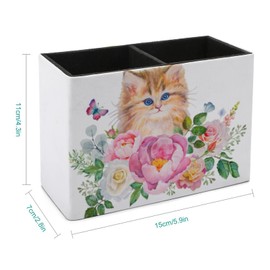 Pencil Holder for Desk, Cute Little Cat Pen Holder Storage Desktop Pen Organizer Desk Pencil Organizer Makeup Brush Holder for Office School College Leather