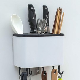 Wall Mount Utensil Drying Rack, Silverware Holder for Dish Rack Hanging Cutlery Utensil Holder Plastic Silverware Holder Silverware Organizer for Kitchen(White)