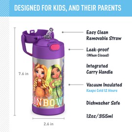 THERMOS FUNTAINER - Botella de pajita para niños, de acero inoxidable con aislamiento al aspiradora, de 12 onzas