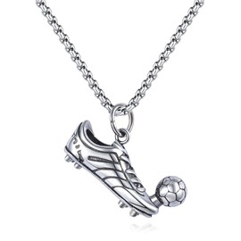 ZKGYUS Men's Necklace Men's Stainless Steel Chain Gold Silver with Football Pendant Fashion Jewellery Men's Gifts for Men