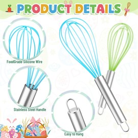 Funnymoom 12 Sets 10 Inch Easter Whisks Gifts Home Baking Sets Includes Colored Silicone Whisks, Greeting Cards, Ribbons, Plastic Bags for Happy Easter Teacher Family Friends Neighbor