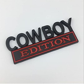 Forten Kingdom 1PC Metal Word Cowboy Edition Car Truck 3D Letter Emblem Badge Sticker Decal (Black and red)