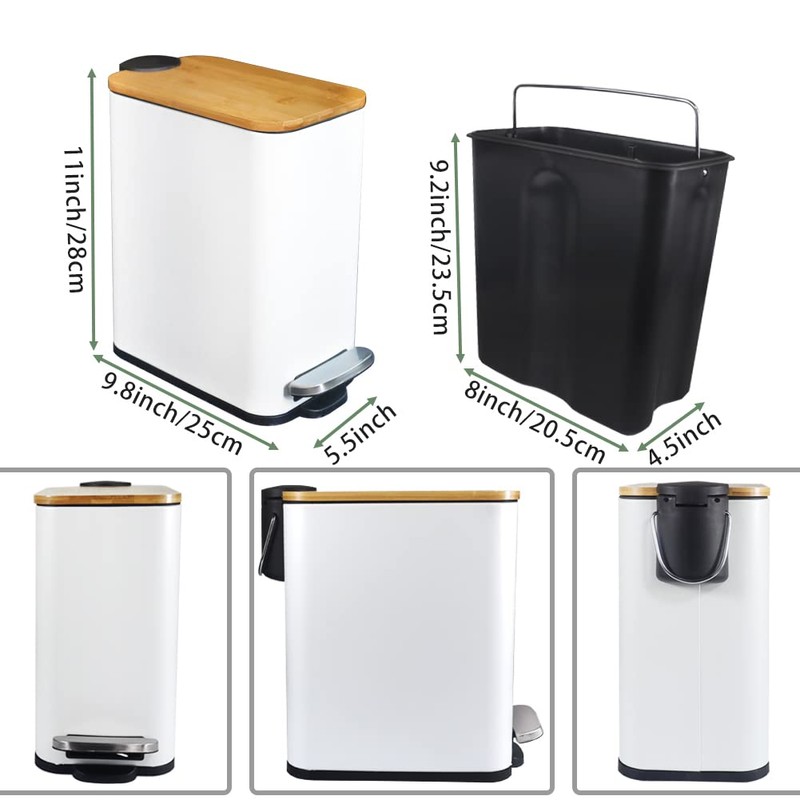 SIDIANBAN Bathroom Trash Can with Bamboo Lid Soft Close and