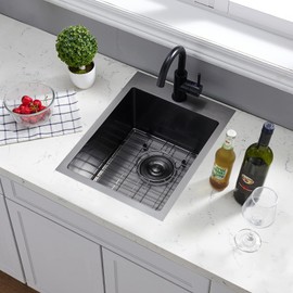 SHACO 15x20 Inch Black Drop In Bar Sink, 15 Inch Top Mount RV Kitchen 16 Gauge Stainless Steel Sink for Small Kitchen Wet Bar Prep RV Yard Office Laundry with Dish Grid & Drain, Gunmetal Black