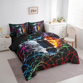 Erosebridal Skateboard Comforter Set with Sheets Twin for Boys Ice Fire Skateboarding Kids Bedding Set Abstract Rainbow Stripes 7 Piece Bed in A Bag,Rainbow Abstract Geometric Stripes Bed Set