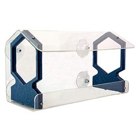JCs Wildlife Geometric Diner 13 Window Bird Feeder - Easy to Clean and Fill - Holds 4 Cups of Seed - Mounts on Any Window - Clear Acrylic and Strong Suction Cups (Blue)