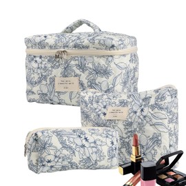 Floral Makeup Bag Set, Skincare Bag Pouch - Cute Cotton Cosmetic Bag Set Makeup Bag Flower Travel Toiletry Bag for Backpack, A, Refer to , Unisex