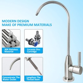 SUS304 Stainless Steel Drinking Water Faucet, Lead-Free Filtered Kitchen Water Filter Faucet Fits Most Water Purifier Filtration Systems or Reverse Osmosis Units in Non-Air Gap, Brushed Finish