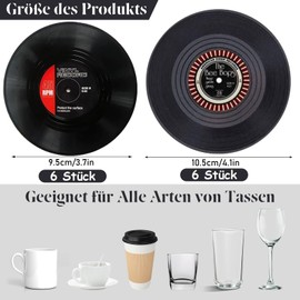 ZYNERY Vinyl Record Coasters, Retro Vinyl Record Glass Coasters, Coasters Glasses, Drink Coasters, Nostalgic Fashion Retro Coasters, Non-Slip Anti-Scald-Proof Coasters, Pack of 12