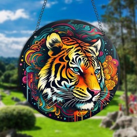 HOTIYOK Tigers Stained Acrylic Window Hanging Wild Animal Ornaments Wall Art Decoration for Home Coffee Bar Housewarming Gift for Women Mom Grandma Teacher
