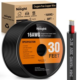 Nilight 30FT 16AWG Oxygen-Free Copper Wire Red Black Electrical Wires Stranded PVC Cord 2 Conductor Parallel 300V DC Flexible Extension Cords for LED Strips Lamps Lighting