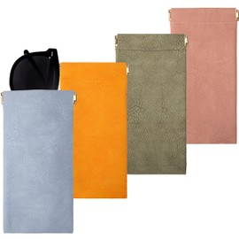 QH-Shop Soft Leather Glasses Case, Portable Squeeze Top, Glasses Bag, Waterproof Sunglasses Storage Case for Women Men Travel Lipstick Key ID Credit Cards Pack of 4, Pink, orange, blue, green