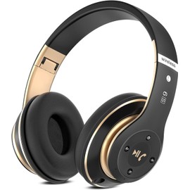Rebocico Bluetooth Headphones Over Ear, 6 EQ Modes Wireless Headphones Over Ear,65 Hours Playtime Foldable Lightweight Wireless Headphones,with Built-in HD Mic, FM, SD/TF for PC/Home（Black & Gold）