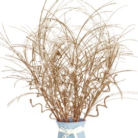 6 Pcs Christmas Glitter Ting Branches Stems Ornaments 21.6" Decorative Glittery Sticks Curly Twigs Picks for Christmas Tree Sprays Wreath Crafts Tree Topper Fillers Holiday Home Decor (Rose Gold, 6)