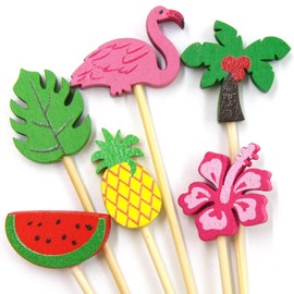 WorldBazaar Summer Cocktail Picks Tropical Party Supplies 120PCS Decorative Toothpicks for Appetizers Food Fruit Sticks Birthday Pool Beach Hawaiian Party Decorations