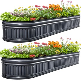 KING BIRD Raised Garden Bed Kit 2025 Upgraded Modular DIY Galvanized Planter Garden Box Outdoor for Gardening, Vegetables, Flowers, Elegant Roman Column Design, 94x24x24 in, Dark Grey