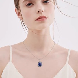 YAFEINI Lapis Lazuli Necklace Sterling Silver Vintage Nordic Floral Pendant Necklace Jewelry Gifts for Women