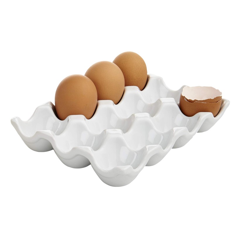 HIC Kitchen Crate, Fine White Porcelain, Holds 1 Dozen Eggs