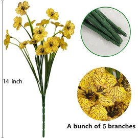 Yimingjin 12 Bundles Artificial Flowers UV Resistant Outdoor Plants No Fade Faux Plastic Shrubs Fake Silk Flowers Window Box Garden Porch Home Decoration(Yellow Flowers)