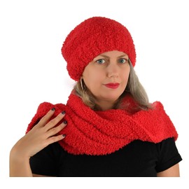 Barefoot Dreams CozyChic Red Beanie and Scarf Set, Slouchy Beanie, 100% Polyester Microfiber Beanie and Scarf Set, Comfortable Winter Gear
