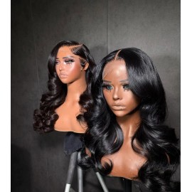 Raw Vietnamese Natural Human Hair Unprocessed Raw Indian Bone Straight Glueless Wigs Human Hairstyle: Kinky Straight, color: Black, Stretched Length: 16"