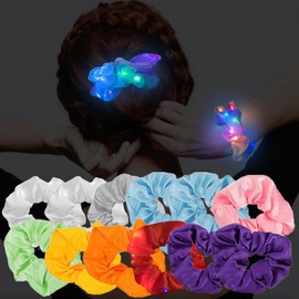 Pack of 12 Luminous Hair Bobbles, LED Hair Accessories with 3 Light Modes, Glow in the Dark Hair Bobbles Hair Accessories, Luminous Hair Scrunchies for Girls, Hair Accessories, Carnival, Costume