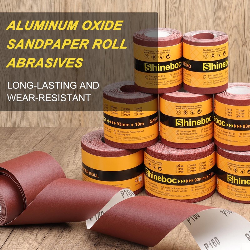 Shineboc Sandpaper Roll 60 Grit 93mm x 10m Sandpaper Roll