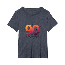 90th Birthday Gift: Loving Every Minute Clock Design T-Shirt, Women's Plus, Heather Blue