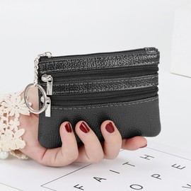 AFCJLTO 1 x Leather Key Case, Key Bag, Key Case for Women, Faux Leather Key Case for Men and Women, Car Key Case with Zip Compartment and Key Ring (Black)