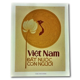 Vietnam Poster War Propaganda - The Big Bronze Drum of Vietnam Country and the White Lotus Flower of Peace - Map in the Middle - SIZE: 12x16 inches (30x40 cm)