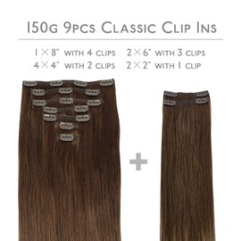 WENNALIFE Clip in Hair Extensions, 150g 24 Inch 9pcs Chocolate Brown Remy Hair Thicker Double Weft Extensiones De Cabello Humano Con Clip Ins Straight Full Volume