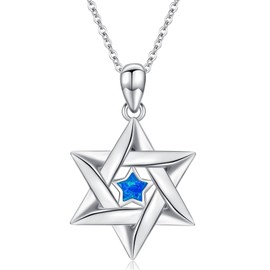 JBAERD Star of David Necklace for Women 925 Sterling Silver Jewish Star Pendant Necklace Opal David Star Jewelry Gifts