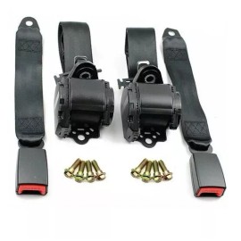 C-HORSE 2 Retractable 3 Point Safety Black Seat Belt Straps Vehicle Adjustable Belt Kit