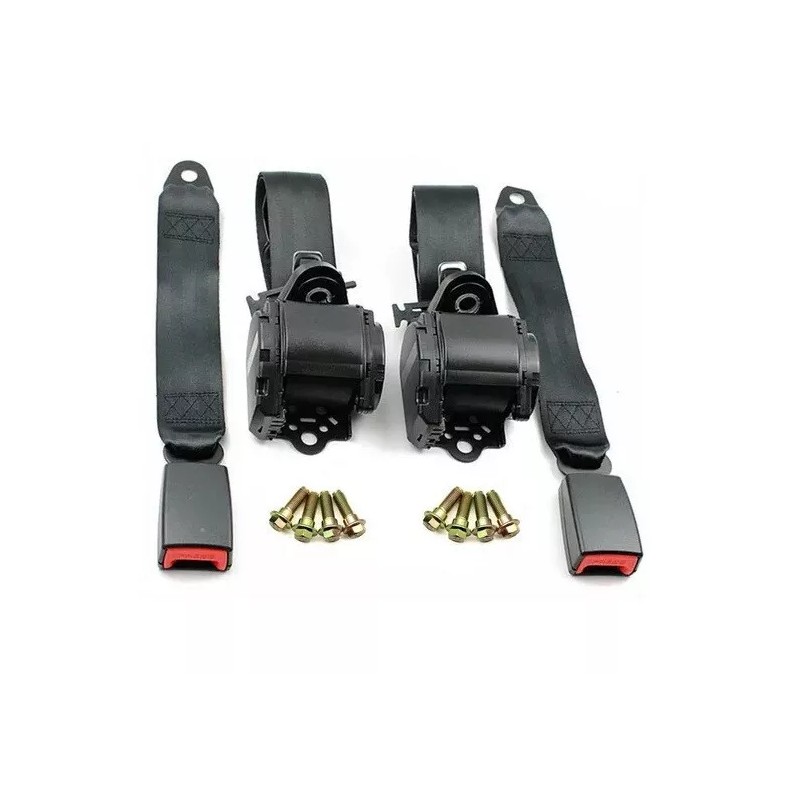 C-HORSE 2 Retractable 3 Point Safety Black Seat Belt Straps