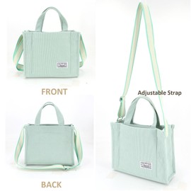 UERRUAM Corduroy Tote Bag for Women Work Crossbody Purse for Everyday,College,Travel,Lightweight Handbag Adjustable Strap, Mint Julep, Small, Casual