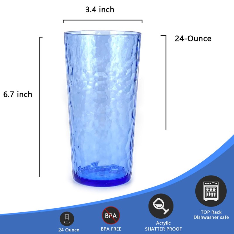 Yalin 24-Ounce Plastic Tumbler Acrylic Drinking Glasses, Reusable Plastic Cups,