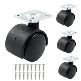 Suiwotin 4pcs 1 Inch Swivel Caster Wheels, Black Nylon Plate Caster Wheels, Heavy Duty Swivel Plate Casters Wheels Replacement for Furniture, Cart, Cabinet, Shelf