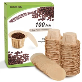 Unbleached K cup Coffee Paper Filters with Lid Disposable for Reusable K Cup Filters, Disposable Keurig Filters Unbleached, Fits All Keurig Single Serve Filter Brands (100 pack)