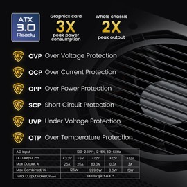 Universal Vetroo 1000W Gaming Power Supply PCIE4.0 & PCIE5.0 Full Modular 80 plus Gold PSU